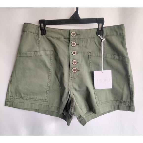 Pistola Tammy High Rise Olive Green Button Front Shorts Size 30 - Picture 3 of 7